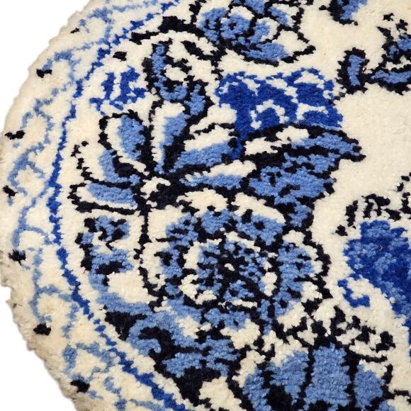 Vtg MCM 50s Latch hook Rug Circle‎ Blue Floral Handmade Cottage Shabby 32" Round - Picture 8 of 15